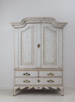 18th C Swedish Rococo Period Two Part Painted Linen Press Cabinet - 2648882