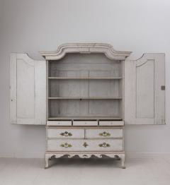 18th C Swedish Rococo Period Two Part Painted Linen Press Cabinet - 2648887