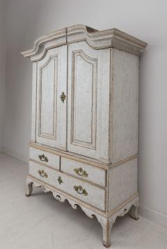 18th C Swedish Rococo Period Two Part Painted Linen Press Cabinet - 2648888