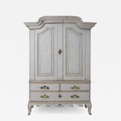 18th C Swedish Rococo Period Two Part Painted Linen Press Cabinet - 2652243