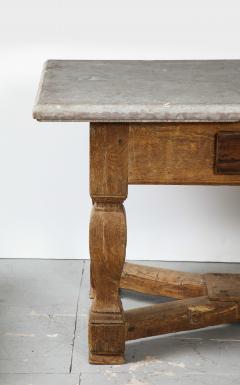 18th C Swedish Stone Top Table with Drawer Oak Stretcher Base c 1750 - 2616412