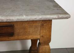 18th C Swedish Stone Top Table with Drawer Oak Stretcher Base c 1750 - 2616413