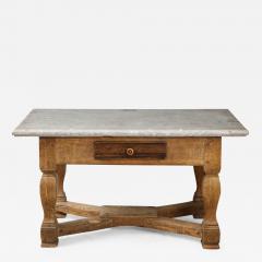 18th C Swedish Stone Top Table with Drawer Oak Stretcher Base c 1750 - 2625611