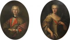 18th Century Antique Large Oval Oil Painting on Canvas Portrait of Noble Spouses - 2502464