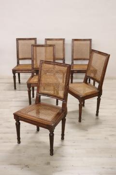 18th Century Antique Louis XVI Walnut Dining Chairs with Vienna Straw Set of 6 - 3394110