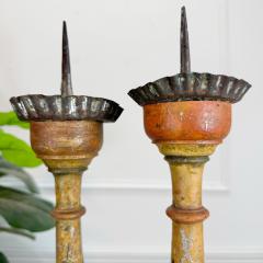 18th Century Baroque Polychrome Wood Candle Sticks - 3892288