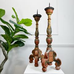 18th Century Baroque Polychrome Wood Candle Sticks - 3892289