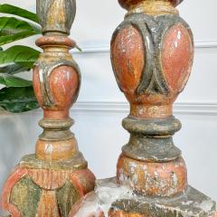 18th Century Baroque Polychrome Wood Candle Sticks - 3892291