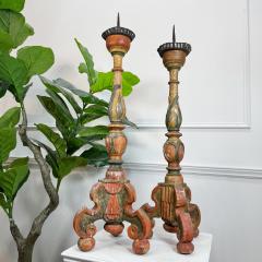 18th Century Baroque Polychrome Wood Candle Sticks - 3892293