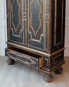 18th Century Baroque Two Part Cabinet with Black Finish and Blue Interior - 4571666