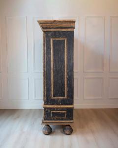 18th Century Baroque Two Part Cabinet with Black Finish and Blue Interior - 4571694