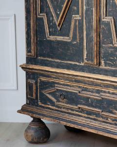 18th Century Baroque Two Part Cabinet with Black Finish and Blue Interior - 4571776