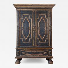18th Century Baroque Two Part Cabinet with Black Finish and Blue Interior - 4574148