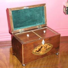 18th Century English Sheraton Walnut and Mahogany Inlaid Tea Caddy - 2736317