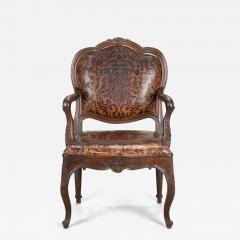 18th Century French Oak Leather Fauteuil - 4247225