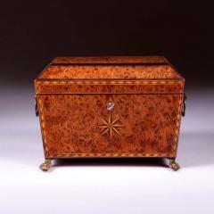 18th Century George III Burr Yew Tea Caddy with Star Inlay and Brass Accents - 3953403