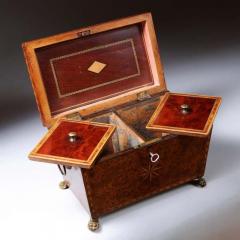 18th Century George III Burr Yew Tea Caddy with Star Inlay and Brass Accents - 3953406