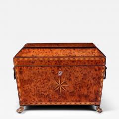 18th Century George III Burr Yew Tea Caddy with Star Inlay and Brass Accents - 3954010