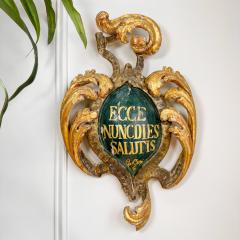 18th Century Giltwood and Polychrome Painted Shield ECCE NUNCDIES SALUTIS - 4099792