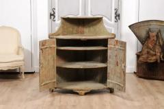 18th Century Gustavian Period Swedish Painted Corner Buffet with Reeded Doors - 3564609