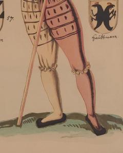 18th Century Hand Colored Engraving of Renaissance Soldier Probably German - 4145857