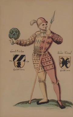 18th Century Hand Colored Engraving of Renaissance Soldier Probably German - 4148683