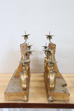 18th Century Italian Carved and Gilded Wood Pair of Antique Candelabrum - 2644227