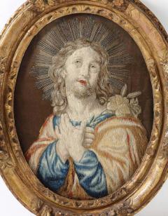 18th Century Italian Embroidered Panel of Holy Jesus Christ in Original Frame - 2267480