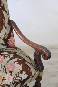 18th Century Italian Louis XIV Solid Walnut Antique Armchair - 4292242