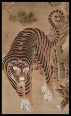 18th Century Japanese framed painting Tiger and Cub - 4704612