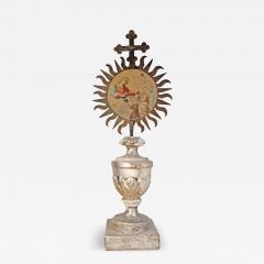 18th Century Processional Sunburst Mounted on a Baroque Silver Gilt Altar Vase - 4120163