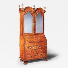 18th Century Queen Anne Burr Walnut Double Dome Bureau Bookcase - 3946033