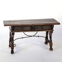 18th Century Spanish Walnut Two drawer Low Trestle Table With Turned Legs - 1363682