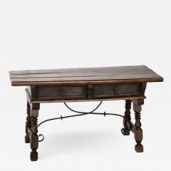 18th Century Spanish Walnut Two drawer Low Trestle Table With Turned Legs - 1366557