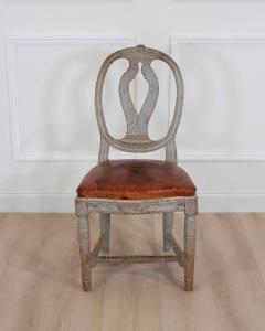 18th Century Swedish Gustavian Chair with Original Paint and Leather Seat - 4737163