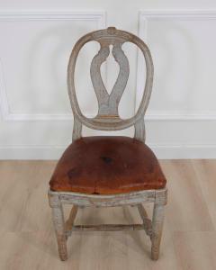 18th Century Swedish Gustavian Chair with Original Paint and Leather Seat - 4737183