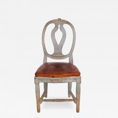 18th Century Swedish Gustavian Chair with Original Paint and Leather Seat - 4738850