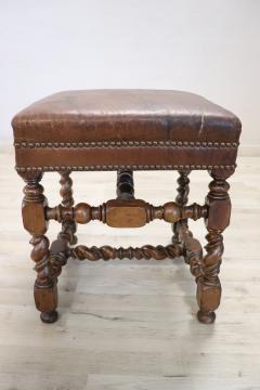 18th Century Turned Walnut and Leather Antique Stool - 2763426
