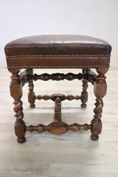 18th Century Turned Walnut and Leather Antique Stool - 2763427