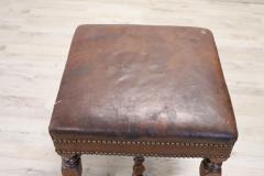 18th Century Turned Walnut and Leather Antique Stool - 2763428