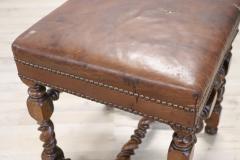 18th Century Turned Walnut and Leather Antique Stool - 2763429