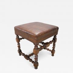 18th Century Turned Walnut and Leather Antique Stool - 2766121