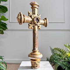 18th Century Water Gilded Processional Cross with Embroidered IHS - 3838190