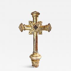 18th Century Water Gilded Processional Cross with Embroidered IHS - 3855054