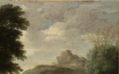 18th FRENCH SCHOOL LANDSCAPE WITH A FORTIFIED SETTLEMENT AND ANIMALS GRAZING - 4006358