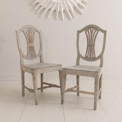 18th c Pair of Swedish Gustavian Period Shield Back Chairs in Original Paint - 3231556