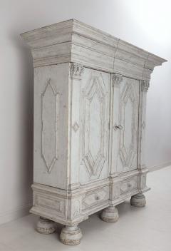 18th c Swedish Baroque Period Painted Linen Press Armoire Cabinet - 2634807