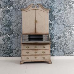 18th c Swedish Gustavian Period Gray Painted Secretary with Library - 4505019