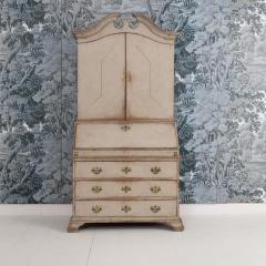 18th c Swedish Gustavian Period Gray Painted Secretary with Library - 4505022