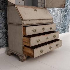 18th c Swedish Gustavian Period Gray Painted Secretary with Library - 4505030